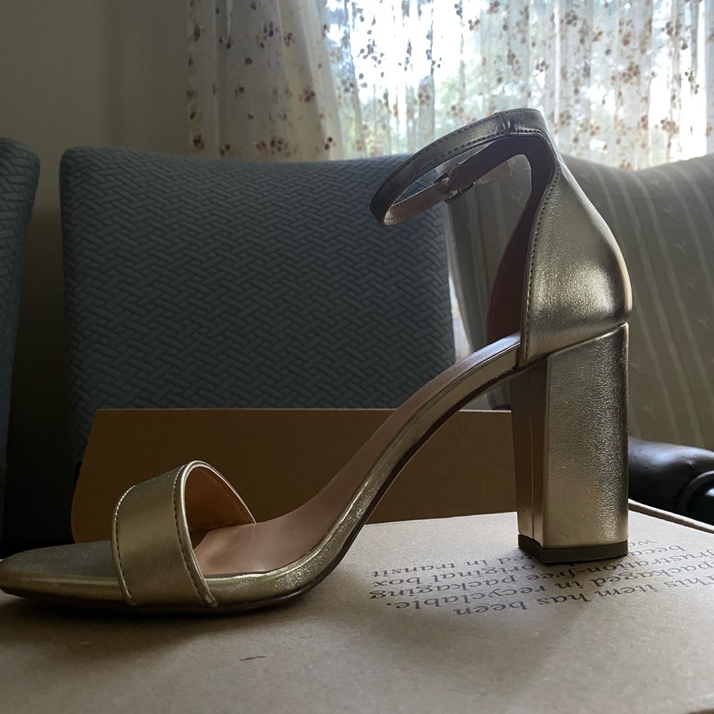Madden Girl Shiny Gold Block Heel Sandals